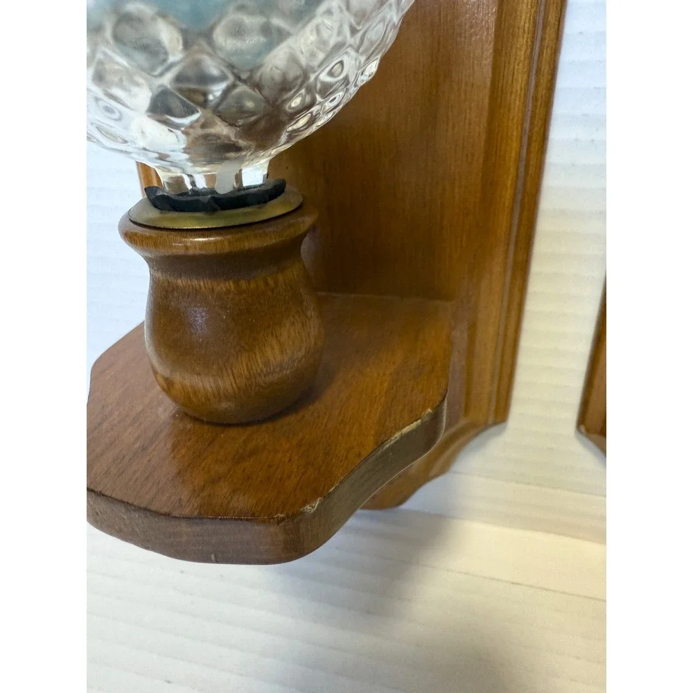 Vintage MCM Wood Glass Candle Holder Wall Sconce - Size 15 x 5